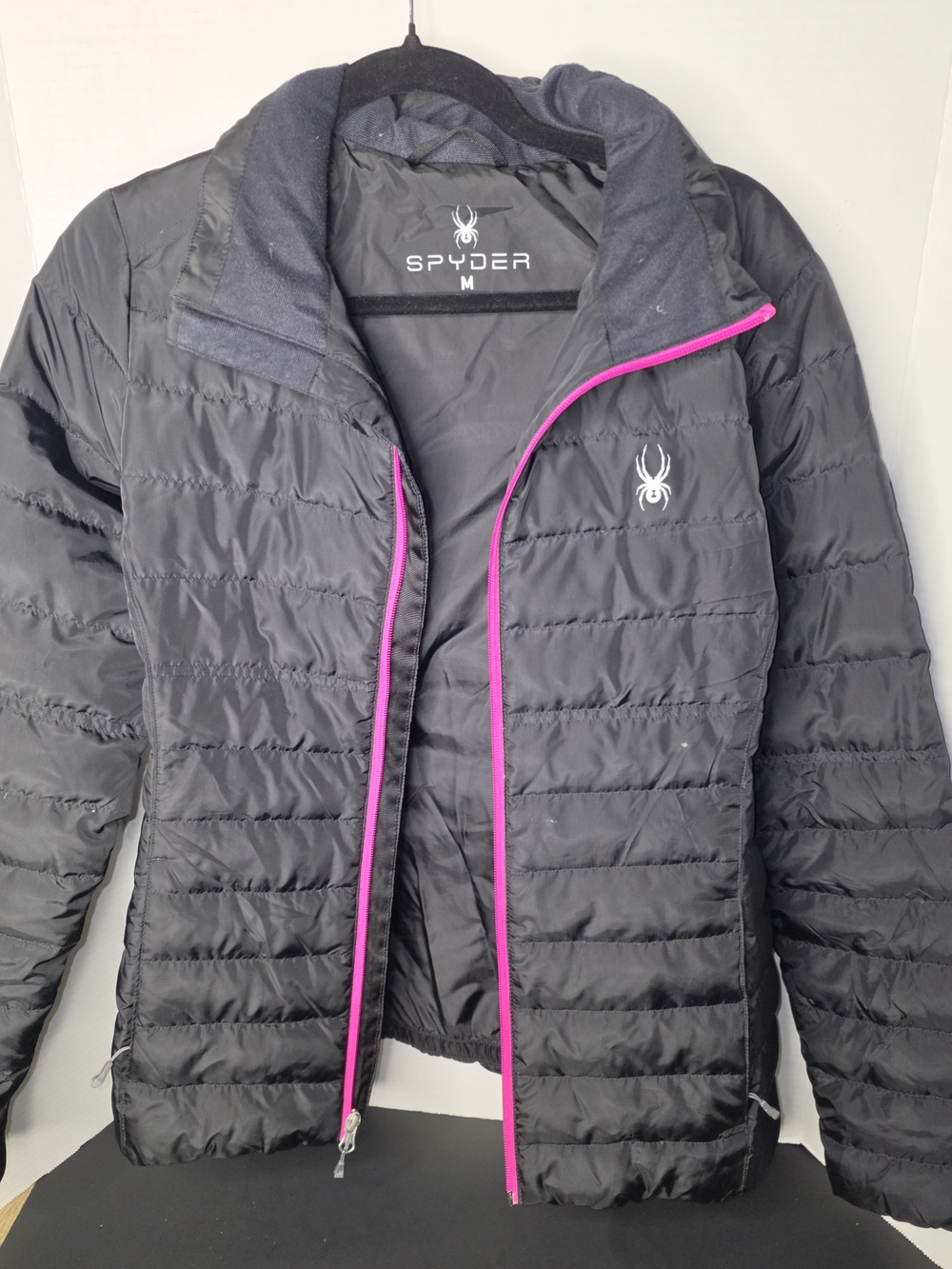 Spyder Black Puffer Jacket with Pink Trim